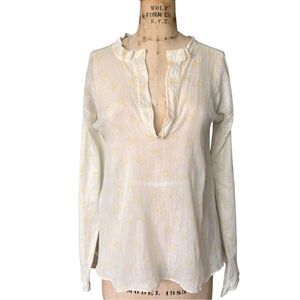 Marni Boho Chic Off White  Yellow Printed Ruffle Neck Blouse Size M